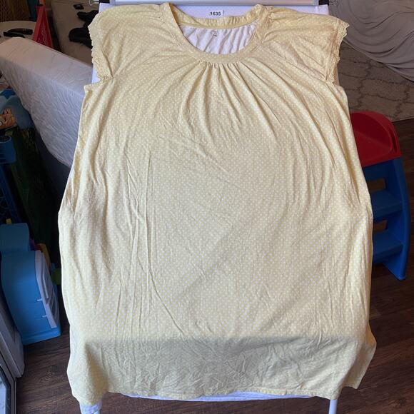 Pinkk Women Sleepwear Dress Size 2X Yellow Polka Dot Pajama Lace Short Sleeve - Picture 8 of 9